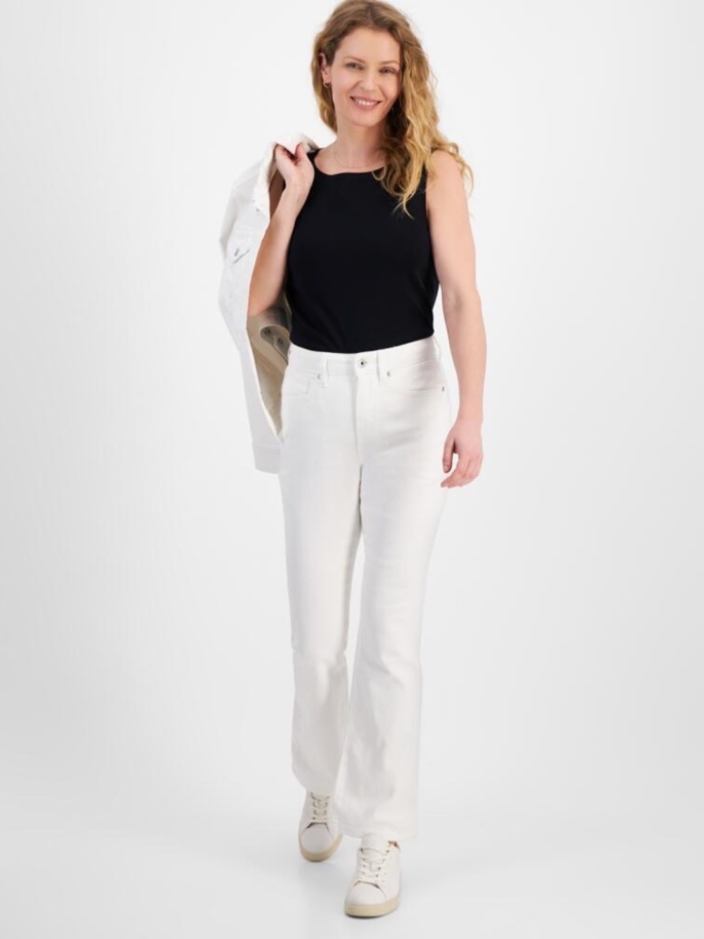 NWT Style & Co White Stretch Cotton Denim Mid Rise Curvy Bootcut Jeans SZ 16P